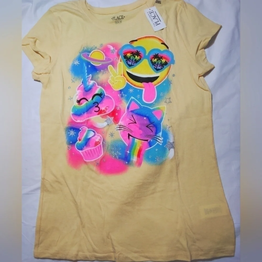 The Children's Place Rainbow Peace Emoji Short Sleeve Shirt- 14/16